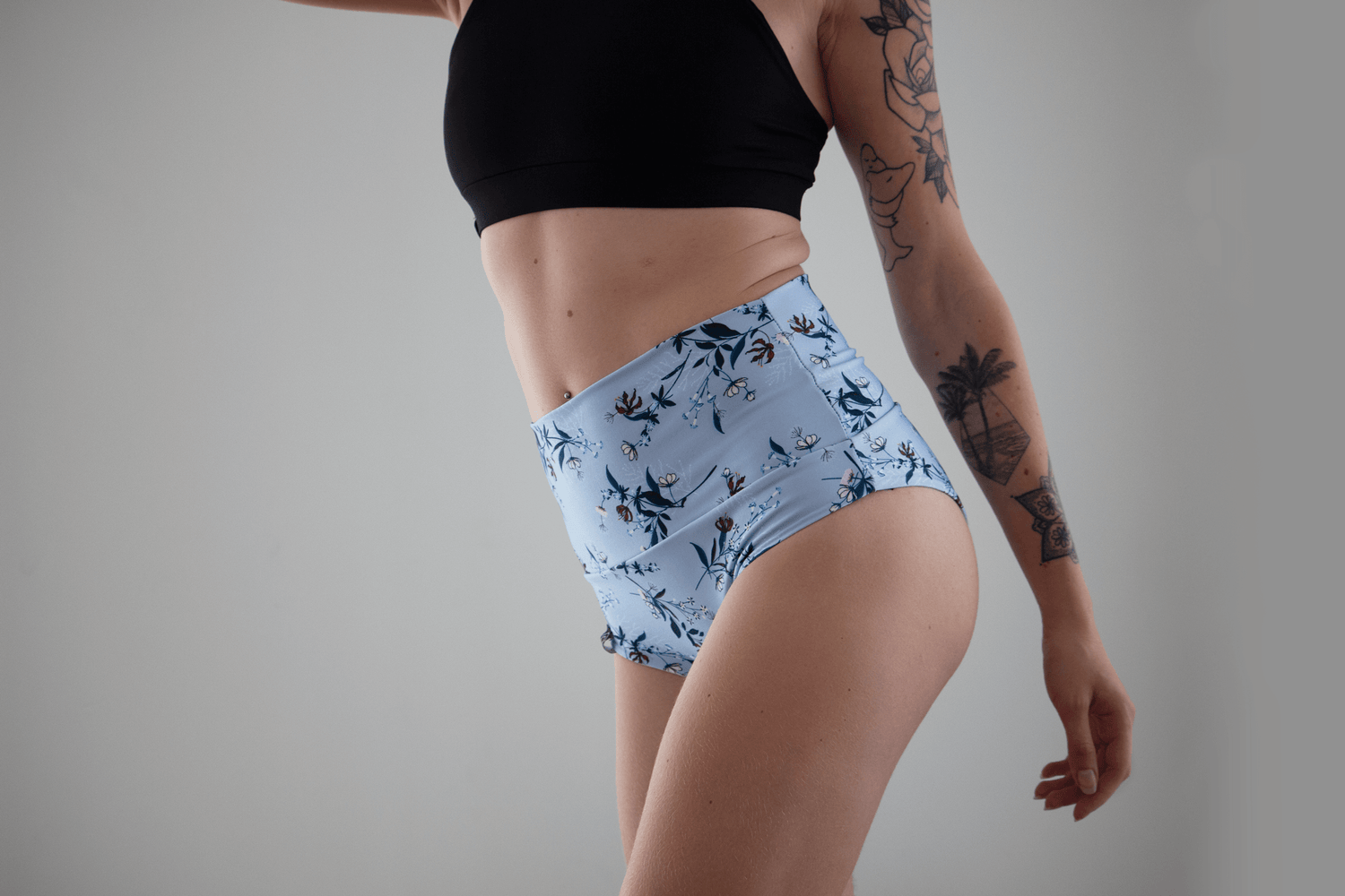high waisted pole shorts with blue floral print from APEX polewear